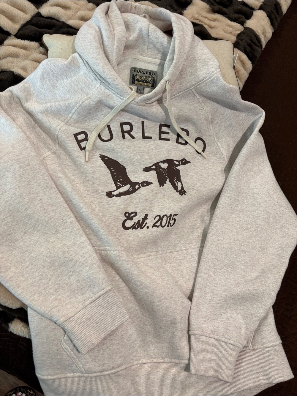 BURLEBO Light Gray Hoodie with Brown Duck Graphic